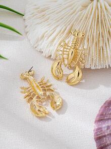 Hoa tai thiết kế hình tôm hùm phóng đại, phù hợp cho bãi biển, phong cách đại dương, đeo hàng ngày, dự tiệc, tiệc chiêu đãi, trường học và các dịp khác. - Vàng - Xem 2