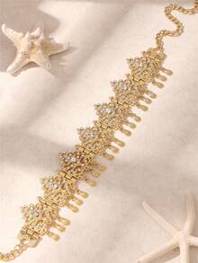 1pc Women's Elegant Hollow Rhinestone Waterdrop Pendant Headchain, Suitable For Daily, Party, Festival, Outing, Wedding, Banquet Wear - Gold - View 8