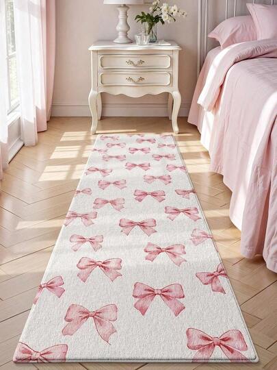 1pc DAJIANG  Pink Bow Bedside Rug, Elegant, Natural, Minimalist, Ins Style, Fresh, Suitable For Bedroom, Entryway And Living Room, Soft, Durable, Non-Slip, Machine Washable, Applicable For Kitchen, Living Room, Bedroom And Office, Laundry Room