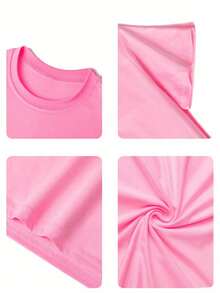 Tween Boys Casual Gray Graphic Print Round Neck Short Sleeve T-Shirt, Summer Top - Hot Pink - View 4