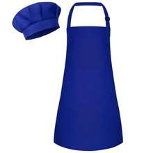 Apron And Chef Hat Set Adjustable Apron With 2 Pockets For Cooking Baking Painting In Blue - -皇家藍- - 查看 1