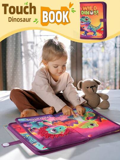 1本男婴趣味卡通逼真恐龙触感防撕裂布书，蒙特梭利早教认知图画书，适合斋月、复活节派对礼物