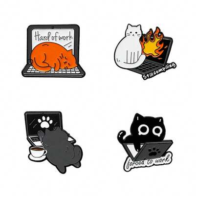 4件套电脑猫咪勤劳珐琅胸针时尚恐龙装饰胸针饰品翻领包徽章珠宝礼品