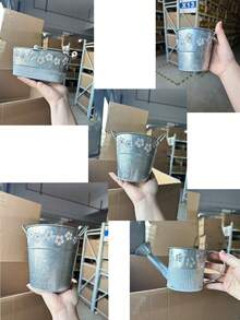 1 chậu hoa bằng sắt dập nổi kiểu cổ điển - Bình hoa để bàn bằng sắt, chậu trồng cây bằng sắt (thích hợp cho sân và ban công), trang trí sân vườn ngoài trời. - Nhiều màu - Xem 5