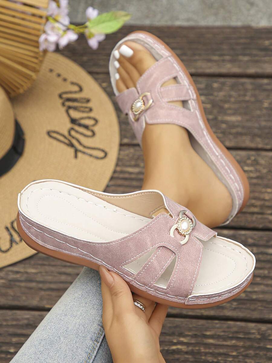 Damen Sandalen in Große Größen, Sommer Neue Mode Lässig Weinrot & Schwarz Patchwork Runde Zehenkappe Plateau Dicke Sohle Slip-On, Komfortabel für Alltag/Strand