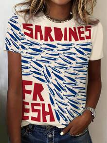 Women's Casual Loose Ocean Fish Element Print Round Neck Short Sleeve T-Shirt - Multicolor - View 3