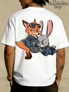 Disney Printed T-Shirt,Men's Crazy Zootopia Short Sleeved T-Shirts Cartoon Print T-Shirt,Unisex,High-Quality Pure Cotton T-Shirt,Suitable For All Seasons, Comfortable And Breathable| Exquisite Design | The Best Choice For Giving Gifts - trắng - Xem 3