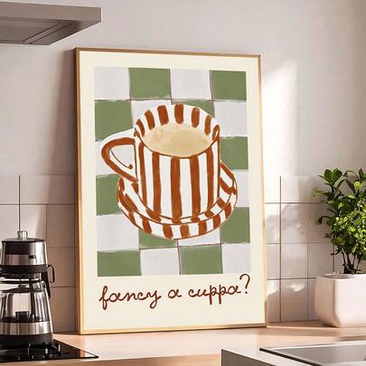 1pc Vintage Kitchen Wall Art Funny Fancy A Cuppa Sign Print Neutral Tea Poster, The Ideal Gift For Friends, Bedroom Art Print, Living Room Decor, Office Decor, Kitchen Decor, Restaurant Decor, Wall Arts, Wall Decor, Home Decor, Room Decor, Canvas Wall Art, Posters, Wall Art With Frame, Optional Frame ﻿ ﻿