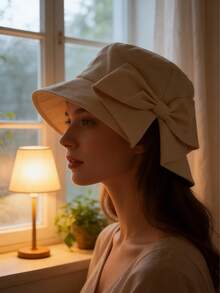 1 Pc Fisherman's Hat Sunshade Sun Protection Face Enhancement Small Bucket Hat Women's Fashionable Split Bow Hat Versatile Commuting UV Protection Outdoor Basin Hat - Multicolor - View 2