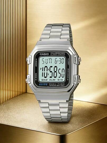 Casio 1pc Unisex Retro Silver Square Digit Watch, Neutral Y2K Style Stainless Steel Wristwatch, Classic Digital Alarm Clock Stopwatch Date Display, Fashionable Street Style Student Gift