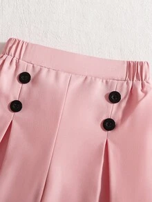 2 件女童时尚优雅春秋套装 - 针织开衫配蝴蝶结装饰和纽扣开合 + 阔腿裤配纽扣装饰和松紧腰带，适合户外、派对、休闲穿着，柔软舒适的女童服装 - 粉色 - 查看 6