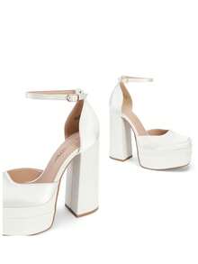 Dream Pairs Women High Chunky Platform Closed Toe Block Heels Square Toe Ankle Strap Dress Wedding Party Festival Prom Pumps Shoes - 白色 - 查看 4