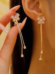 Luxury Zirconia Butterfly Tassel Drop Earrings For Women Ear Clip Earring Girls No Piercing Statement Earring Wedding Jewelry Gift - Butterfly Tassel Ear Clips - View 3