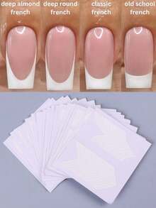 18pcs French Moon Pattern Self-Adhesive Nail Stickers, DIY Nail Art Template, Nail Decoration Tools (Random Patterns) - White - View 7