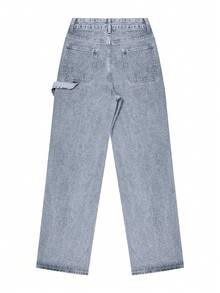 NVFelix Mẫu quần jeans ống đứng dáng rộng mới năm 2026 dành cho nữ, thiết kế mài bạc kiểu cổ điển, phong cách đường phố Y2K thanh lịch, chất liệu vải không co giãn, thích hợp cho mùa xuân/hè, màu xám nhạt. - Màu Xám nhạt - Xem 8