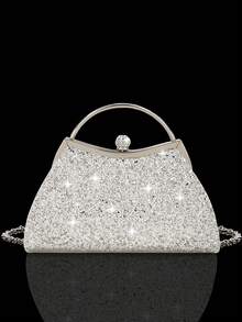 闪亮奢华女士晚宴包，优雅亮片派对包，镶钻手提包，时尚新娘婚礼包，配有闪亮水钻首饰三件套，适合女性参加派对、晚宴、婚礼、舞会、聚会和其他场合。 - 銀色 - 查看 10