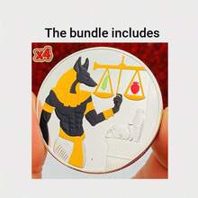 1/4枚死神阿努比斯镀银纪念币，狗头人形奖章，古埃及收藏币 - 銀色 - 查看 11