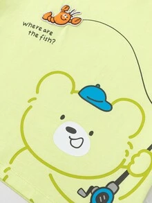 Balabala 儿童短袖T恤，男女童款，纯棉面料，美式印花夏季上衣 - 黃綠 - 查看 4