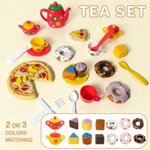 27 Buah Set Pesta Teh untuk Anak Perempuan, Set Ketel Simulasi, Mainan Dapur Waktu Minum Teh Putri dengan Teko dan Cangkir, Donat dan Pizza, Cocok Sebagai Hadiah Ulang Tahun dan Paskah untuk Anak-anak - MultiWarna - View 7