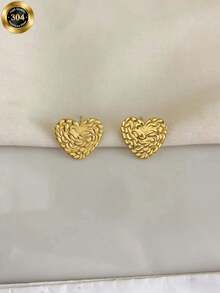 Retro Texture Stainless Steel Earrings Gentle Atmosphere Heart Pearl Stud Earrings Valentine's Day Gifts For Men Valentine's Day Gifts Valentine's Day Gifts Stainless Steel Earrings Stainless Steel Jewelry Stainless Steel Costume Jewelry - Gold - View 4