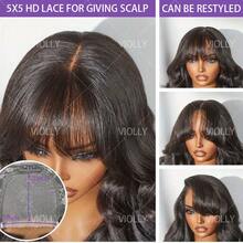 VIOLLY [Body Wave Black Wigs] 28-Inch Deep Wave Black Wigs With Bangs - Easy Glueless 5x5 Pre Cut Lace Closure Wig Comb And Care Fashion Long Wigs - Daily Party Wigs For Christmas New Year Holiday - 1B# - View 4