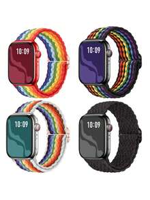 4条编织弹力单环表带，适用于38mm、40mm、41mm、42mm、44mm、45mm、46mm、49mm表盘尺寸，彩色实用尼龙弹力表带，兼容 Ultra 2、SE、11、10、9、8、7、6、5、4、3、2、1，适合作为学生返校礼物 - 46毫米 - 查看 16