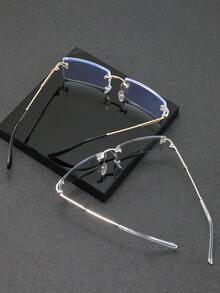 两副男士长方形无框金属透明眼镜，适合日常通勤、商务和休闲场合佩戴 - 無色 - 查看 2