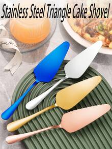 1pc Stainless Steel Baking Spatula, Triangular Cheese Knife, Pie Cutter Blade With Serrated Edge Baking Tool, Cake Slicer, Icing Spatula, Suitable For Kitchen, Restaurant, Party, Dishwasher - Multicolor - View 2