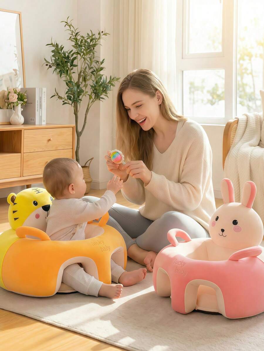 1件婴儿毛绒沙发椅，低重心，防摔靠背，练习坐姿，婴儿礼物（成品） - 彩色 - 查看 1