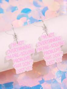 1对创意趣味可爱卡通独特时尚标语亚克力吊坠耳环，女士派对饰品 - 彩色 - 查看 6