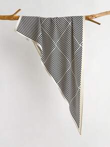 1条时尚简约复古黑白条纹三角围巾，适合日常办公、度假及其他场合。 - 白色 - 查看 11