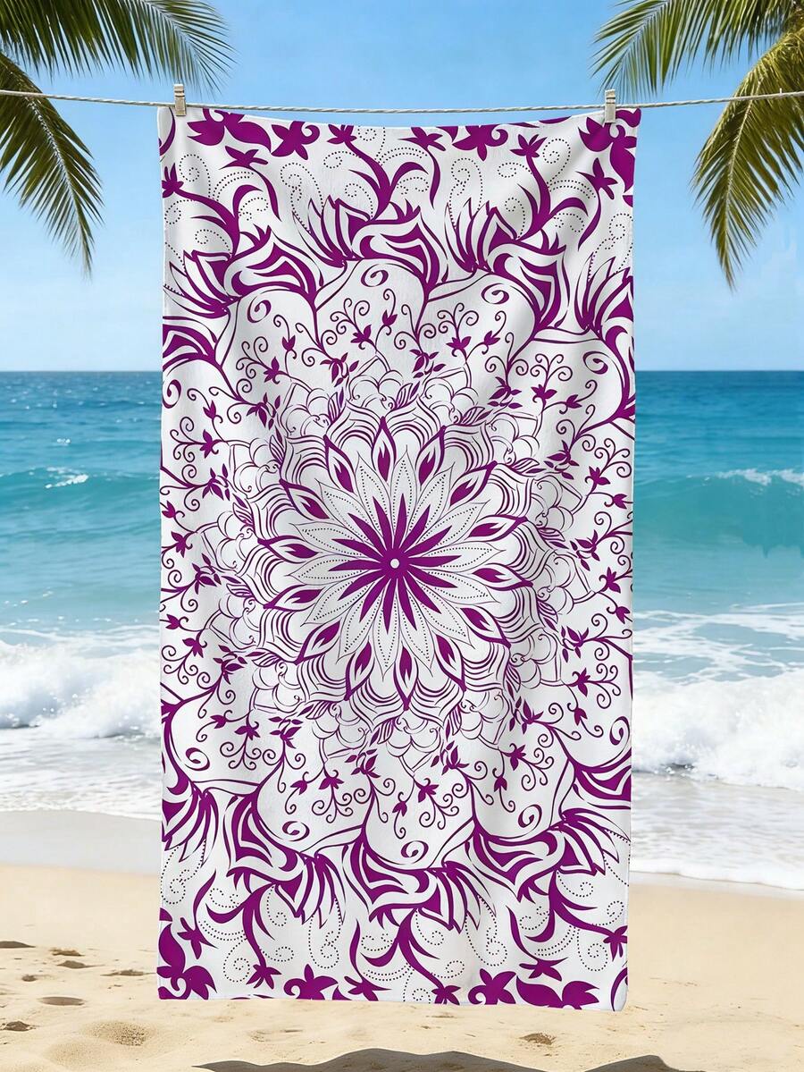 1pc Ultra-Soft Microfiber Beach Towel, Purple Mandala Pattern Beach Towel, Soft Anti-Sand Quick Dry, Suitable For Beach, Swimming Pool And Outdoor Camping - Type B - View 1