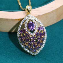 Dây chuyền mặt đá Cubic Zirconia mạ vàng 18K kiểu dáng cổ điển - Trang sức cưới và dự tiệc sang trọng, quà tặng Giáng sinh và Ngày Valentine cho nữ, phụ kiện tinh tế, chế tác bậc thầy. - phong cách 1 - Xem 6