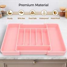 Pink Silverware Drawer Organizer Expandable Adjustable For Kitchen Utensils, Spoons Forks Knives, Utensil Holder Food Cutlery Tray - 粉色 - 查看 1