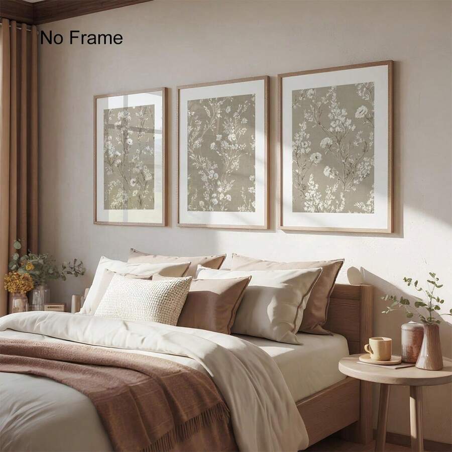 Set di 3 stampe botaniche da parete, stampe beige neutre, decorazione attenuata, stampe di fiori bianchi antichi, decorazione floreale rustica, decorazione per la casa, decorazione da parete, senza cornice - fiore - Visualizzare 1