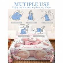 1pc Customizable Teddy Bear Themed Blanket, Watercolor Painting Style With Cute Pink Bear, Bow, Rose And Floral Elements, Made Of Knitted Flannel Fabric With Digital Printing, Comfortable And Warm For All Seasons, Suitable For Sofa, Bed, Travel, Camping, Office - Easy Care, Great For Resting, Camping And Travel - 彩色 - 查看 5