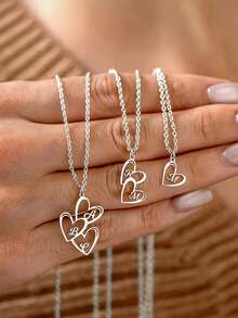 1 chiếc mặt dây chuyền hình trái tim khắc tên gia đình theo yêu cầu, mặt dây chuyền nhiều trái tim tùy chỉnh, mặt dây chuyền hình trái tim vàng khắc tên dành cho nữ, dây chuyền bạc, trang sức thời trang tùy chỉnh, quà tặng Ngày Valentine/Ngày của Mẹ. - Nhiều màu - Xem 2