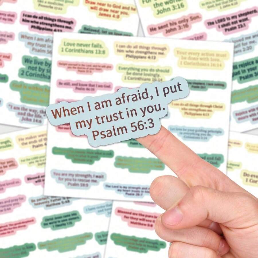 100pcs/5sheets Inspirational Bible Verse Stickers - Christian Religious Motivational Self-Adhesive Decals With Jesus Quotes For Water Bottles, Laptops, Phonecase, Journaling & More - D - 查看 1