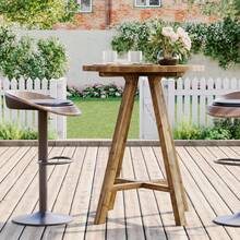 LITTLE TREE 31.5-Inch (80cm) Solid Wood Modern Round Dining Table - Counter Height Kitchen Table For 2, Compact Living Room/Dining Room - Mocha Brown - View 5