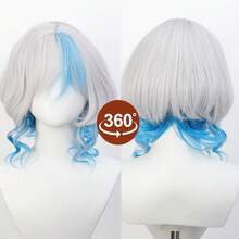 12英寸合成假发帽，白蓝渐变假发套装，角色扮演全头假发，白蓝渐变发色，动漫风格逼真假发 - 淺藍色 - 查看 9