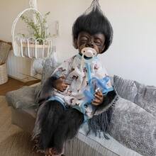16英寸逼真乙烯基手工制作闭眼重生猴子娃娃，布身逼真娃娃，植发，陪伴收藏玩具，生日圣诞礼物（含随机奶嘴、奶瓶和尿布） - 霧霾藍 - 查看 5