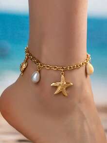 1pc Starfish, Sea Turtle, Shell & Bear Anklet, Suitable For Women's Daily And Beach Vacation Wear - Gold - View 9