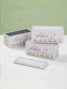 1pc Square Candy Box With Cartoon Rabbit Pattern, Containing Cute Cookies, Snacks And Cupcake Holders. Ideal For Easter Parties, Also Suitable As Piggy Bank, Holiday Gift, Birthday Gift, Or Adult Gift - Multicolor - View 4