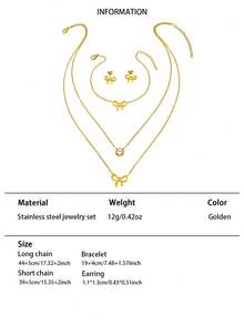 Conjunto de collar, pulsera y pendientes con colgante de lazo hueco, joyería elegante como regalo para mujeres, adecuado para aniversario, cita, cumpleaños, Día de San Valentín, Día de la Madre, regreso a clases, ceremonia de graduación y fiesta - Multicolor - Ver 10