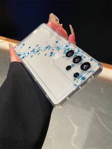 1pc Blue Polka Dot Pattern, Airbag Transparent Anti-Drop Phone Protective Case, TPU Material Suitable As Holiday Gift, Fit Compatible With Samsung Phones, Unisex - Clear - View 5