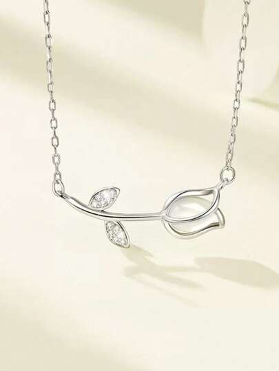 1件S925纯银可爱甜美郁金香吊坠项链，送给女儿、女孩生日、圣诞节的完美礼物