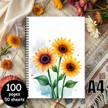 1本A4尺寸极简清新向日葵图案螺旋笔记本，书写流畅的横线内页，高品质纸张，适合日常笔记、备忘录整理、灵感收集，为您的书写增添自然明亮的色彩，是工作、学习和生活中记录美好日常和想法的实用配件。 - A40002212 - 查看 2