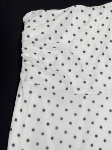 Đầm chấm bi dáng lửng thanh lịch dành cho nữ, chất liệu vải dệt kim co giãn vừa phải. - trắng - Xem 9