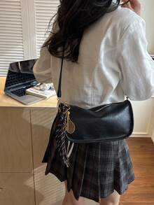 Mini New Fashionable Multi-Function Crossbody Bag, Women's Underarm Handbag Shoulder Bag With Knot Pendant, Pillow Bag - Black - View 6