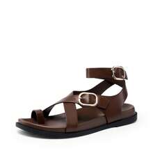 Womens Strappy Sandals Flat Thong Comfortable Footbed PLatform Summer Fashion Vocation Shoes - 棕色 - 查看 6